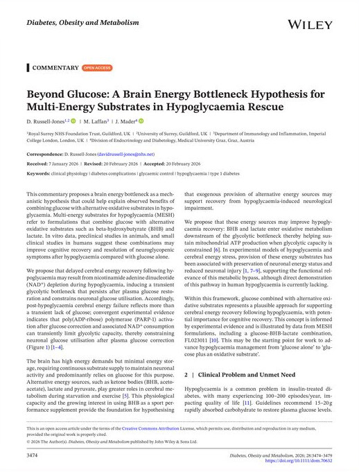 First page of the published commentary: Beyond Glucose — A Brain Energy Bottleneck Hypothesis for Multi-Energy Substrates in Hypoglycaemia Rescue