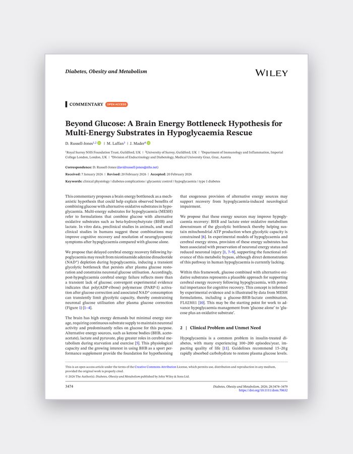 First page of the published commentary: Beyond Glucose — A Brain Energy Bottleneck Hypothesis for Multi-Energy Substrates in Hypoglycaemia Rescue